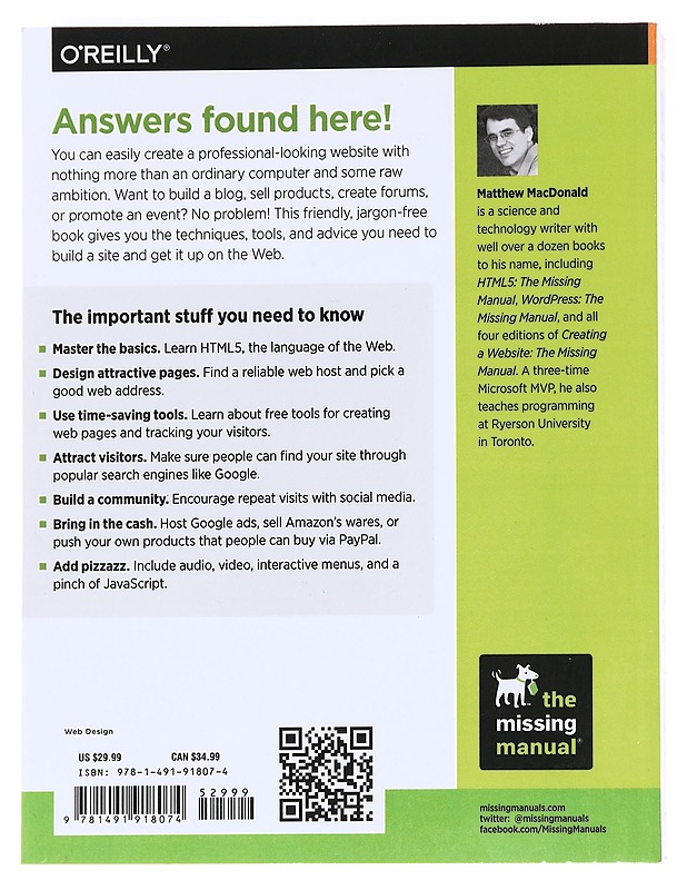 Creating a website : the missing manual - Matthew MacDonald - Tietokirjat ja oppaat - 10105587075 - 1