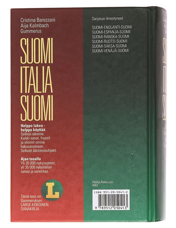 Suomi-italia-suomi : Gummeruksen suomi-italia-suomi-sanakirja = Dizionario finlandese-italiano-finlandese - Barezzani, Cristina - Tietokirjat ja oppaat - 10105587382 - 1