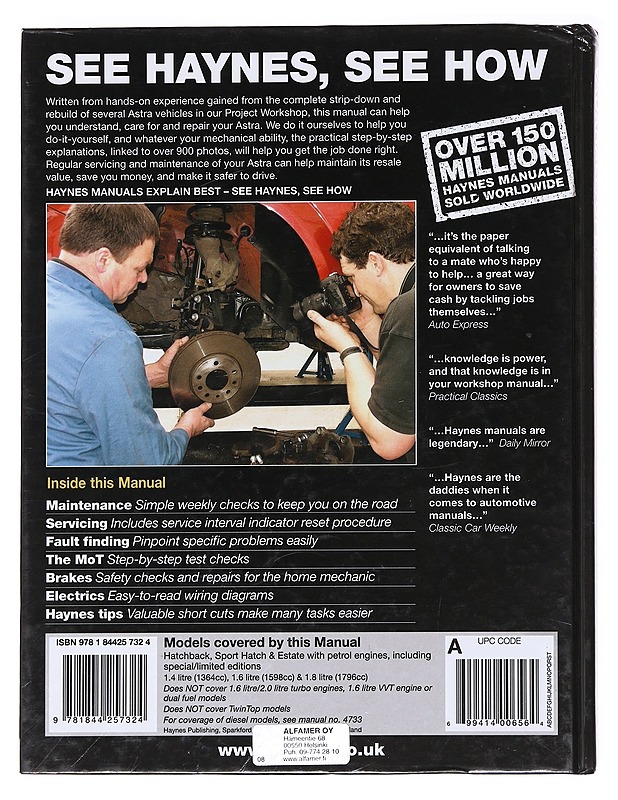  Vauxhall/Opel Astra Petrol (May 04 - 08) Haynes Repair Manual - Tietokirjat ja oppaat - 10105587737 - 1
