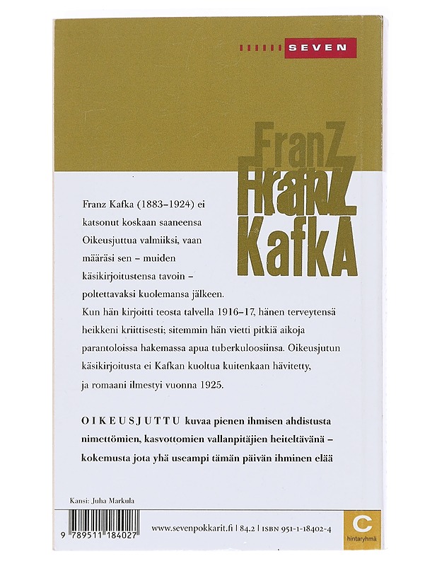 Oikeusjuttu - Kafka, Franz - Romaanit ja novellit - 10105588847 - 1