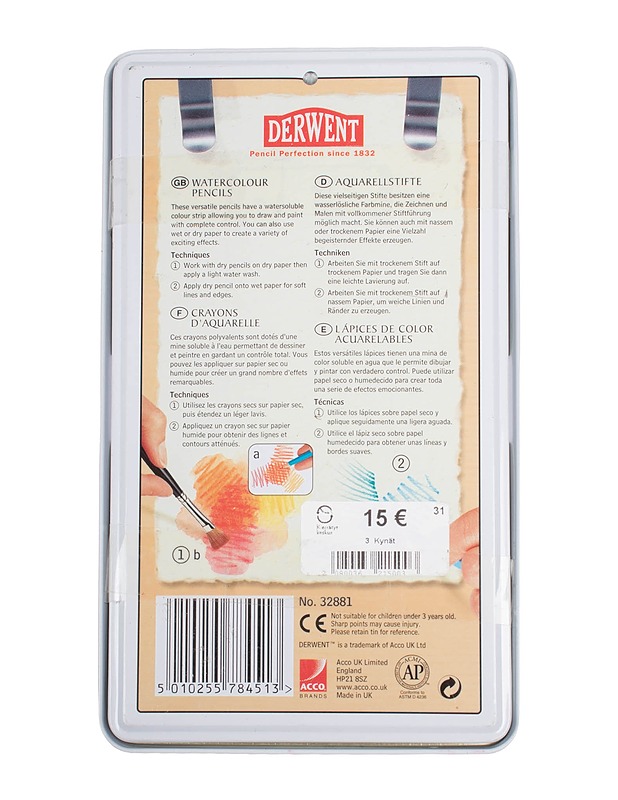 DERWENT vesivärikynäsetti, 12kpl - Askartelu - 10105590646 - 2