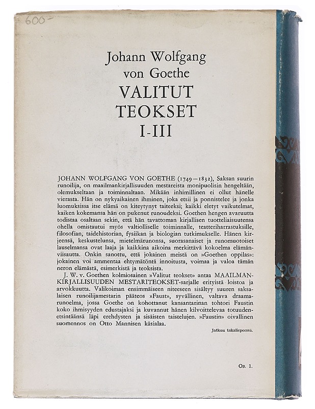 Johann Wolfgang von Goethe -Tarua ja totta elämästäni - Elämäkerrat ja muistelmat - 10105592235 - 1