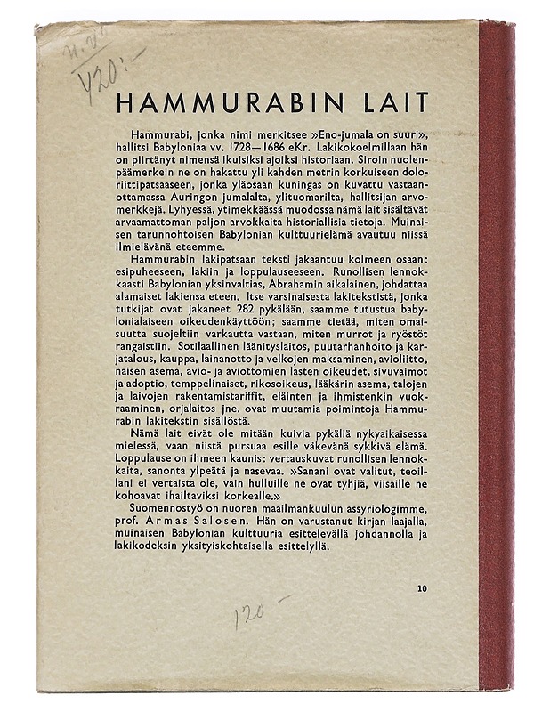 Hammurabin lait - Salonen, Armas - Historiakirjat - 10105592284 - 1