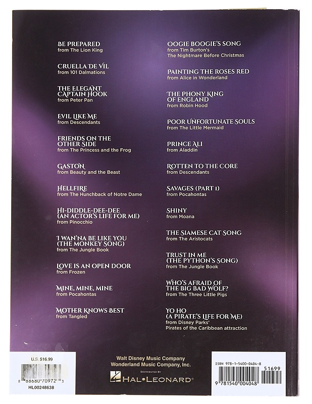 Disney villains : 24 wickedly devilish songs : piano, vocal, guitar - Musiikki- ja elokuvakirjat - 10105592323 - 1