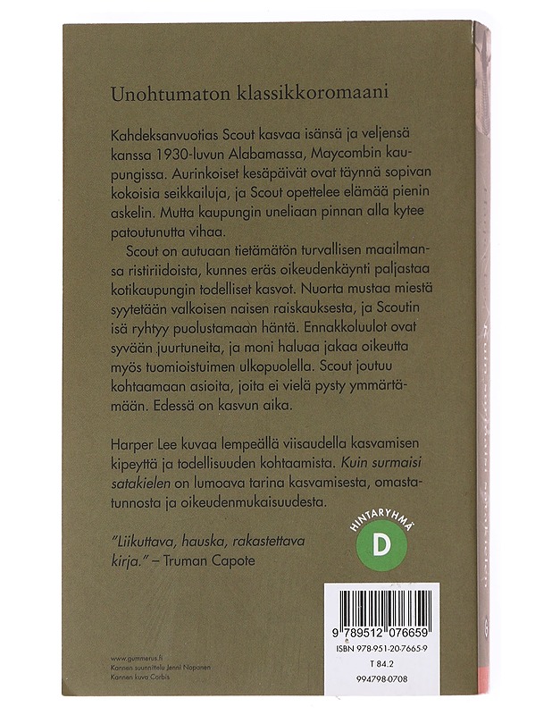 Kuin surmaisi satakielen - Lee, Harper - Romaanit ja novellit - 10105593325 - 1