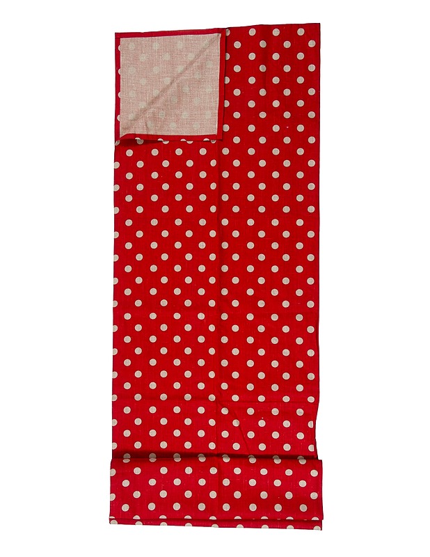 Punavalkoinen pallokuvioinen pöytäliina, 140x250 cm - Pöytäliinat - 10105594915 - 0