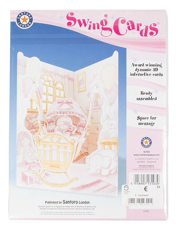 SANTORO LONDON Baby Girl Crib -3D-pop-up-kortti + kuori - Askartelu - 10105595838 - 1