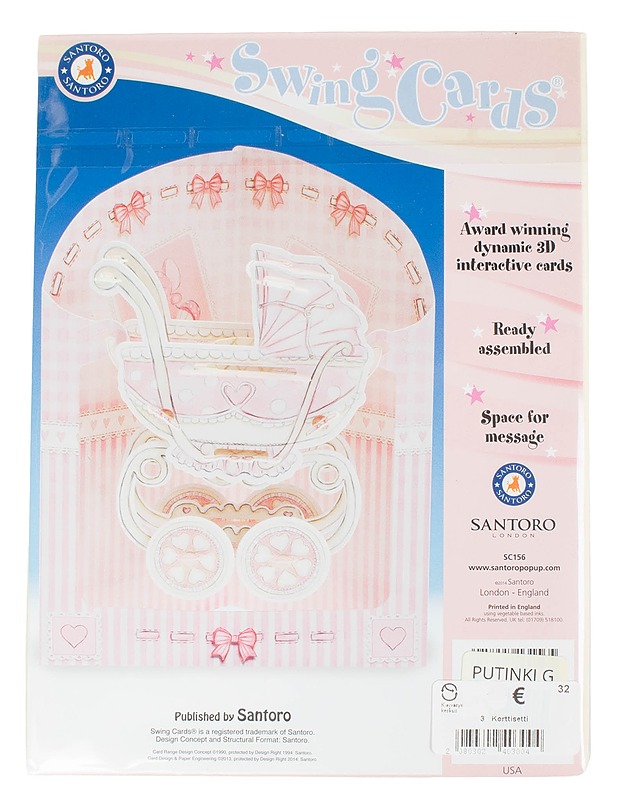 SANTORO LONDON Baby Girl Pram -3D-pop-up-kortti + kuori - Askartelu - 10105595845 - 1