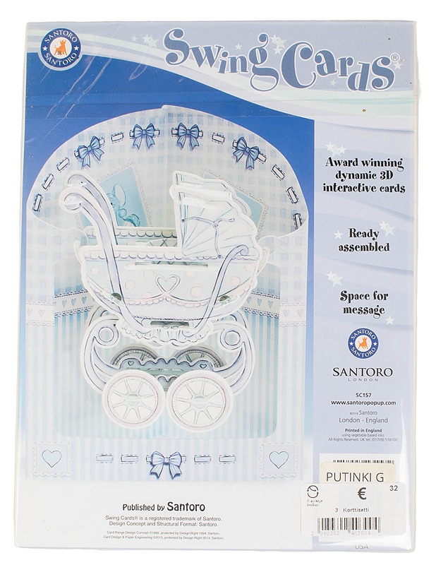 SANTORO LONDON Baby Boy Pram -3D-pop-up-kortti + kuori - Askartelu - 10105595853 - 0