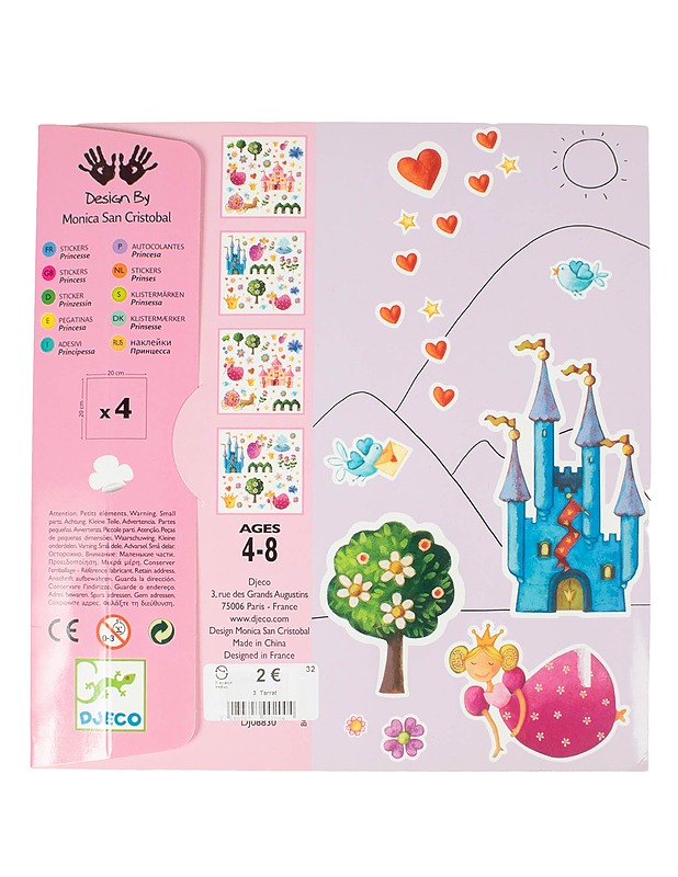 DJECO Prinsessa -tarra-arkki, 160 kpl/pkt - Askartelu - 10105595909 - 1