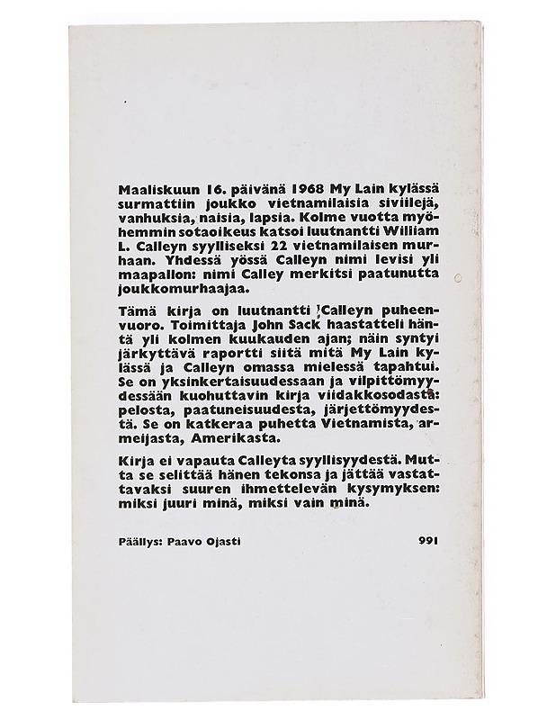 Luutnantti Calley: My Lain tarina - Sack, John - Elämäkerrat ja muistelmat - 10105596213 - 1