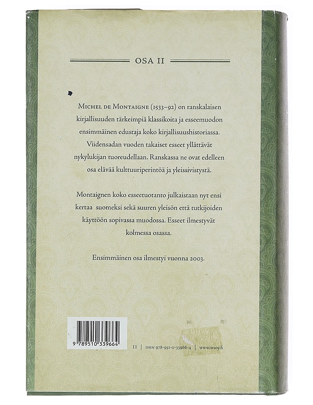 Esseitä / Osa II - Montaigne, Michel de - Tietokirjat ja oppaat - 10105597713 - 1