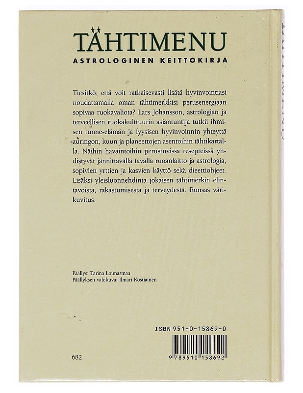 Tähtimenu : astrologinen keittokirja - Lars Johansson - Ruokakirjat - 10105597896 - 1