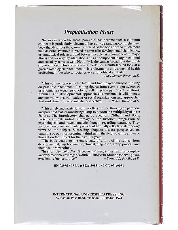Paranoia: New Psychoanalytic Perspectives - John M. Oldham, Stanley Bone - Tietokirjat - 10105598368 - 1