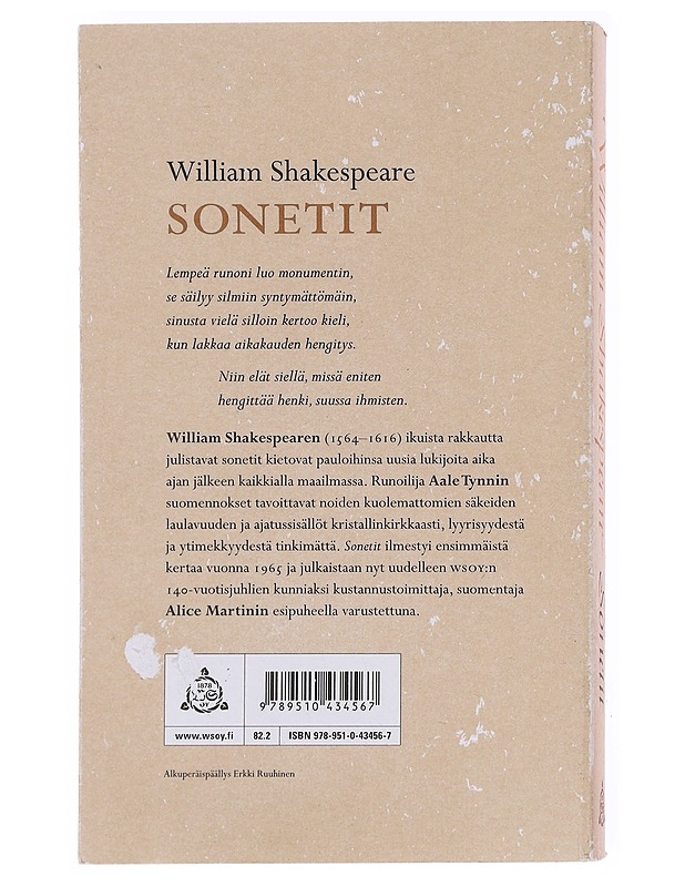 Sonetit - Shakespeare, William - Runot ja näytelmät - 10105598534 - 1