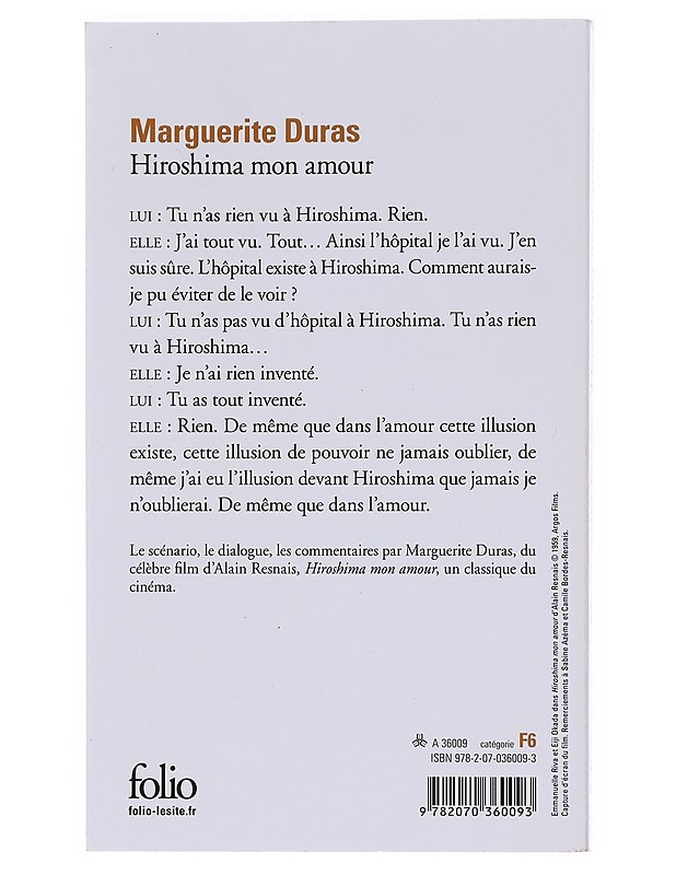 HIROSHIMA MON AMOUR / SCENARIO ET DIALOGUE - Duras, Marguerite - Romaanit ja novellit - 10105599191 - 1