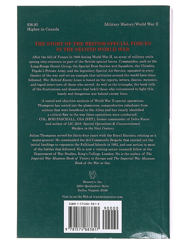 War Behind Enemy Lines - Julian Thompson - Historiakirjat - 10105601202 - 1