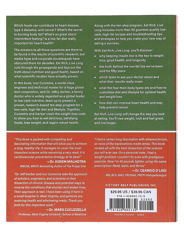 Eat rich live long : use the power of low-carb and keto for weight loss and great health - Cummins, Ivor - Ruokakirjat - 10105602290 - 1