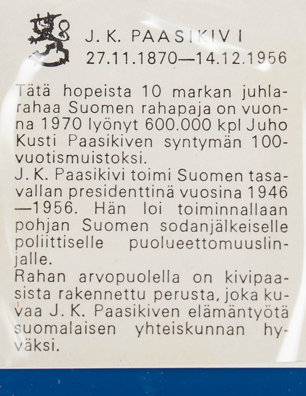 10 markkaa 1970 Paasikivi - Muut sisustustavarat - 10105602836 - 2