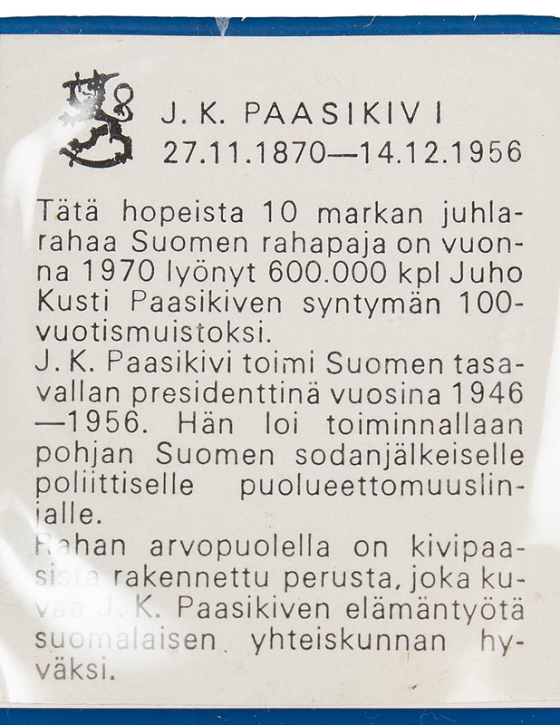 10 markkaa 1970 Paasikivi - Muut sisustustavarat - 10105602874 - 2