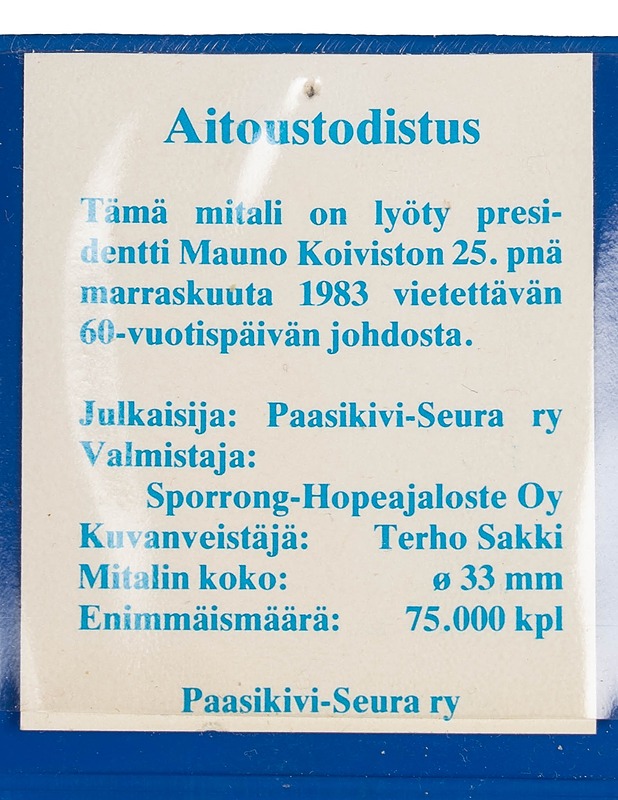 Mauno Koiviston 60-vuotisjuhlamitalia - 1983 - Muut sisustustavarat - 10105602891 - 2
