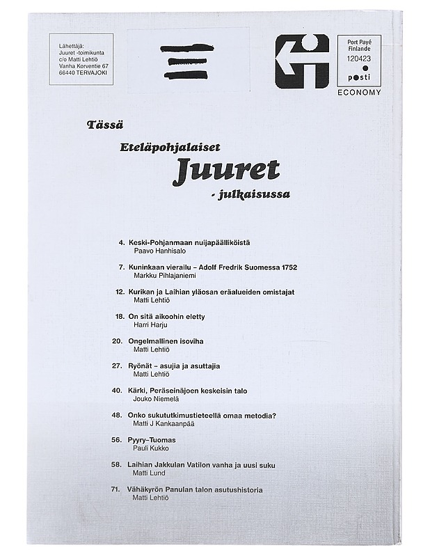 Eteläpohjalaiset Juuret 3/2005 - Lehdet - 10105603450 - 1