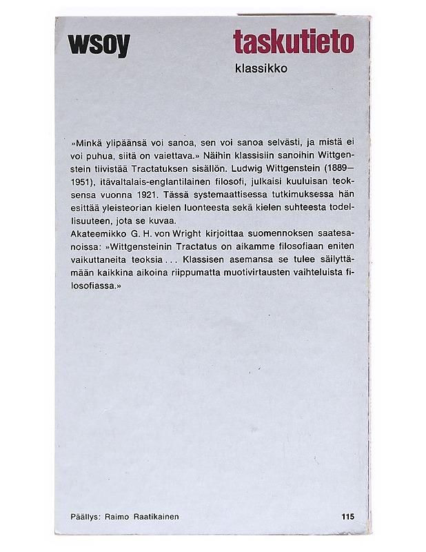 Eli loogisfilosofinen tutkielma - Wittgenstein, Ludwig - Tietokirjat - 10105603802 - 1