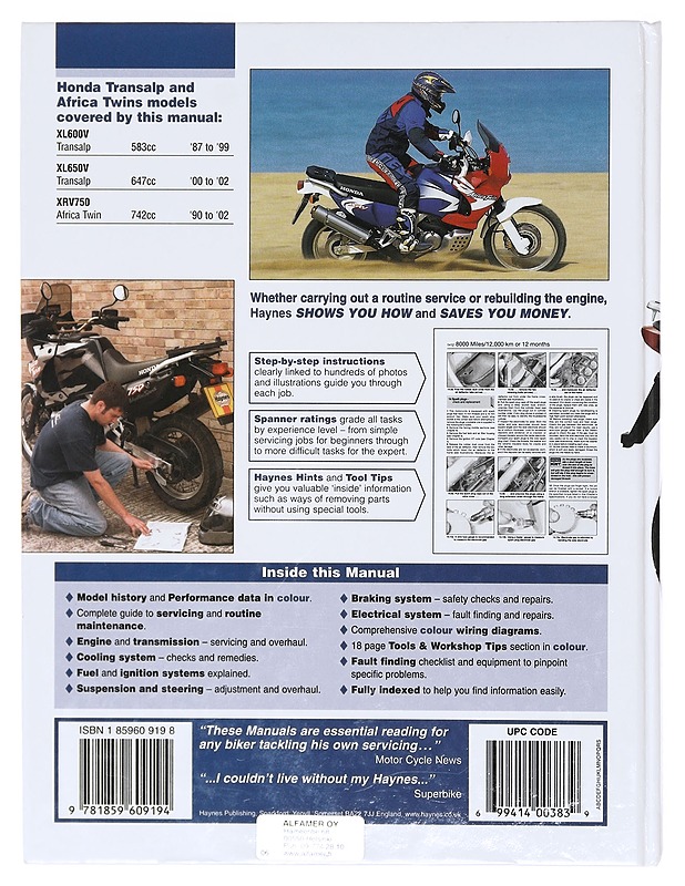 Honda XL600/650V Transalp & XRV750 Africa twin / service and repair manual - Coombs, Matthew - Tietokirjat ja oppaat - 10105604593 - 1