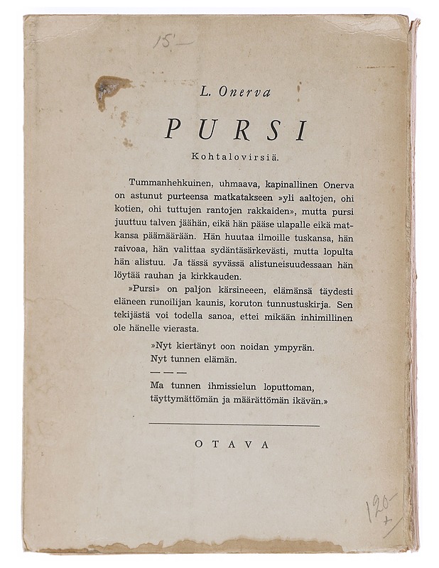 Pursi - L. Onerva - Runot ja näytelmät - 10105605170 - 1