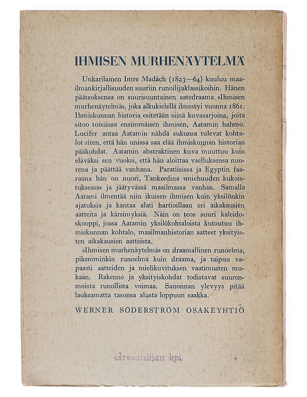 Ihmisen murhenäytelmä - Imre Madach - Runot ja näytelmät - 10105605625 - 1