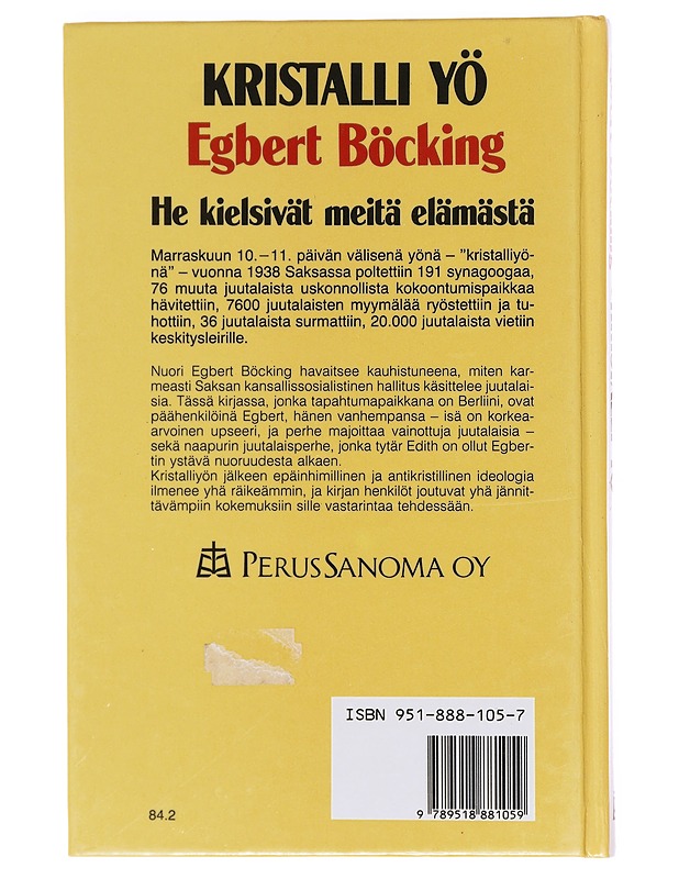 Kristalliyö / he kielsivät meitä elämästä - Böcking, Egbert - Historiakirjat - 10105605796 - 1
