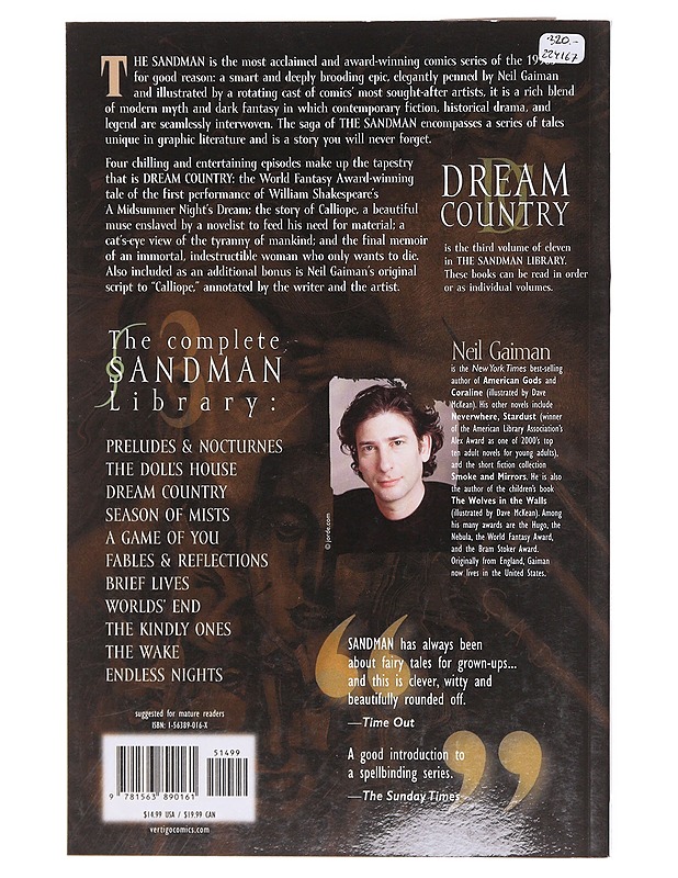 The Sandman : dream country - Gaiman, Neil - Sarjakuvat - 10105605825 - 1
