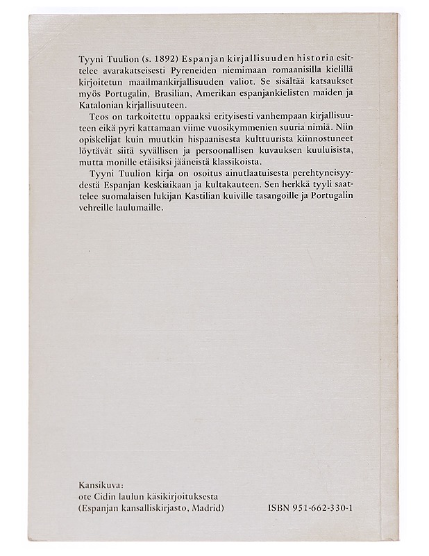 Espanjan kirjallisuuden historia - Tuulio, Tyyni - Tietokirjat ja oppaat - 10105606695 - 1