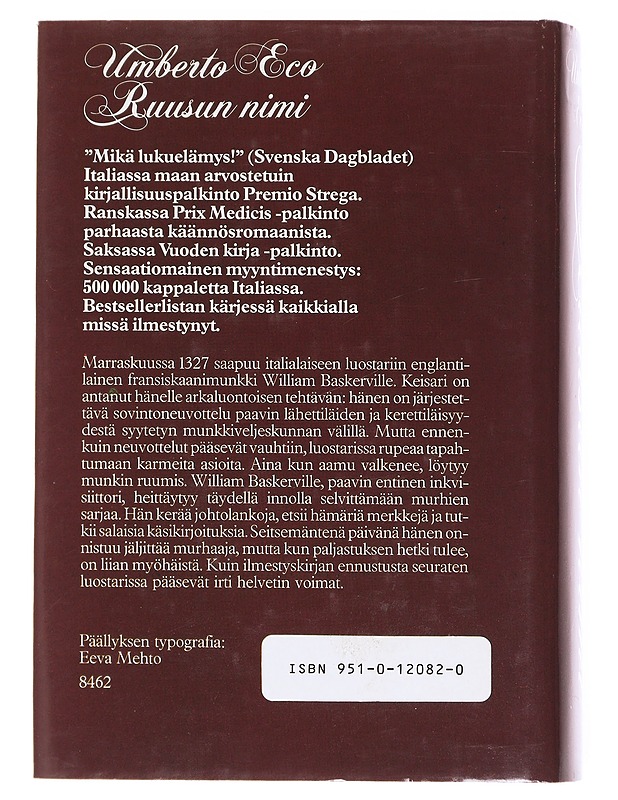 Ruusun nimi - Eco, Umberto - Romaanit ja novellit - 10105608283 - 1