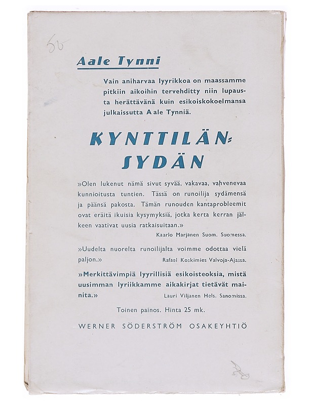 Vesilintu : Runoja - Aale Tynni - Runot ja näytelmät - 10105608390 - 1