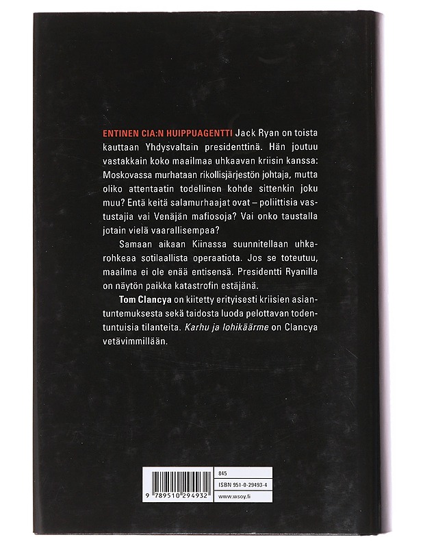 Karhu ja lohikäärme - Clancy, Tom - Romaanit ja novellit - 10105608681 - 1