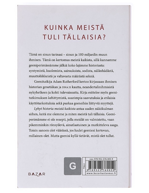 Lyhyt historia meistä kaikista - Adam Rutherford - Tietokirjat ja oppaat - 10105609067 - 1