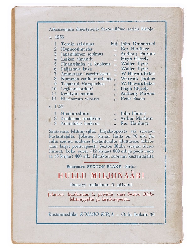 Sexton Blake, Paholaisen tanssi : salapoliisiromaani - W. Howard Baker - Romaanit ja novellit - 10105609939 - 1