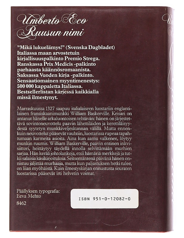 Ruusun nimi - Eco, Umberto - Romaanit ja novellit - 10105610098 - 1