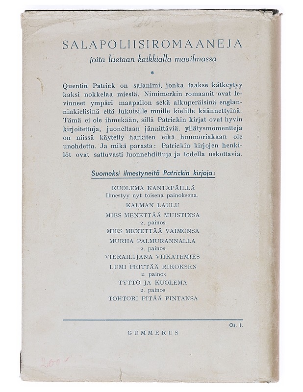 Kuolema kantapäillä - Patrick, Quentin - Jännitys ja dekkarit - 10105610319 - 1