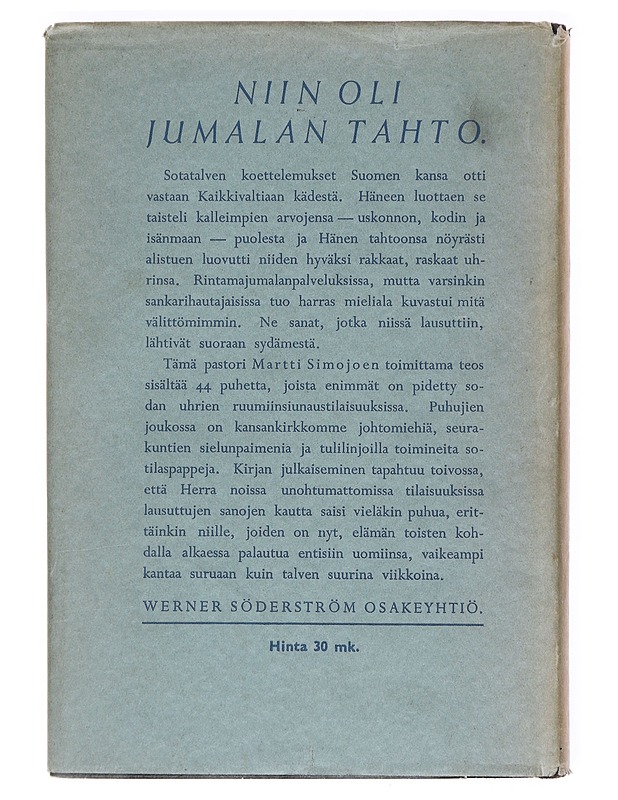 Niin oli Jumalan tahto - Simojoki, Martti  - Historiakirjat - 10105610331 - 1