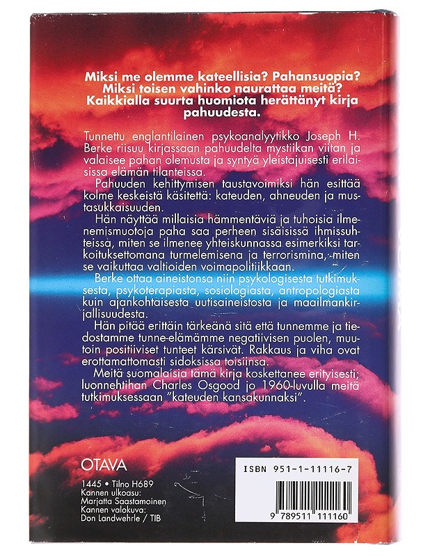 Pahan voima / ihmisen ja kulttuurin yöpuoli - Berke, Joseph H. - Tietokirjat ja oppaat - 10105611356 - 1