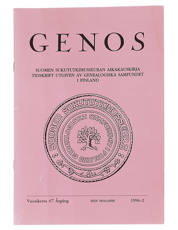 Genos : Suomen sukututkimusseuran  1996 No. 2 - Lehdet - 10105613720 - 0