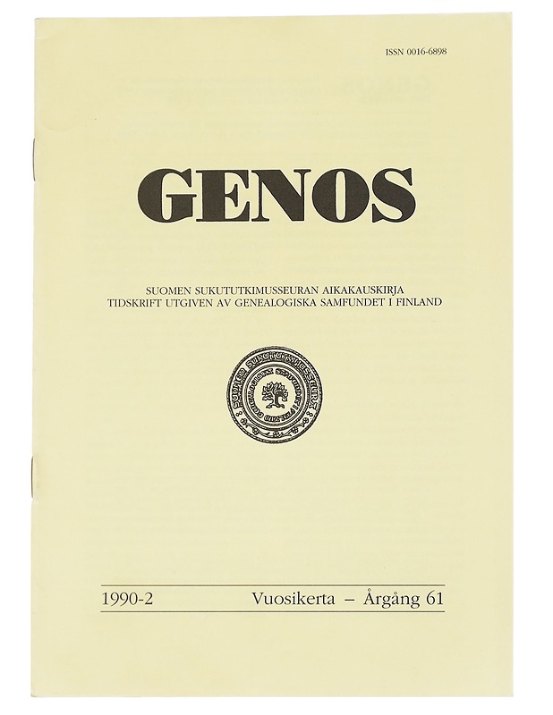 Genos : Suomen sukututkimusseuran  1990 No. 2 - Lehdet - 10105613742 - 0