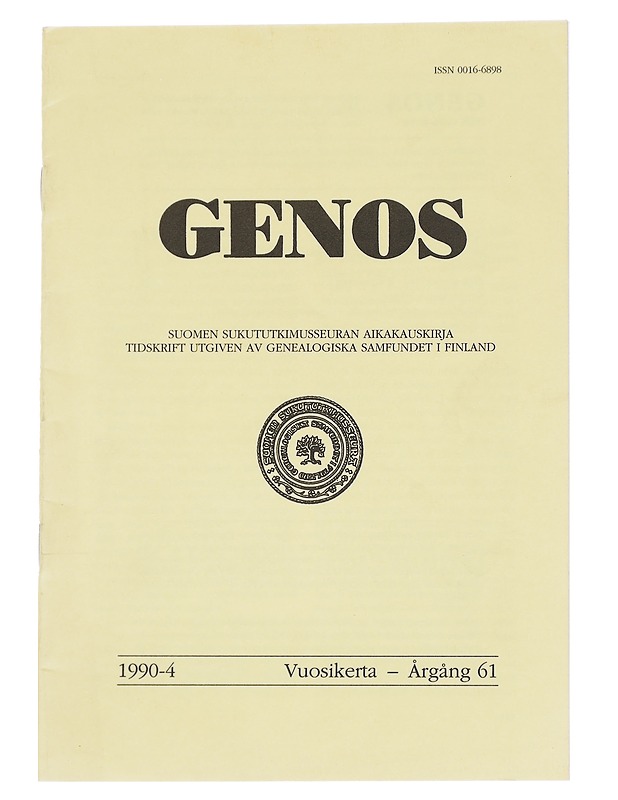 Genos : Suomen sukututkimusseuran  1990 No. 4 - Lehdet - 10105613755 - 0