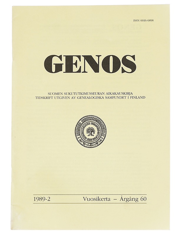 Genos : Suomen sukututkimusseuran  1989 No. 2 - Lehdet - 10105613774 - 0