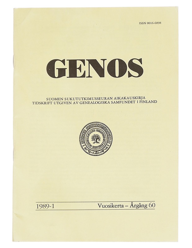 Genos : Suomen sukututkimusseuran  1989 No. 1 - Lehdet - 10105613776 - 0
