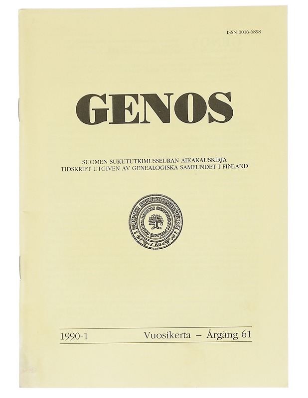 Genos : Suomen sukututkimusseuran  1990 No. 1 - Lehdet - 10105613784 - 0