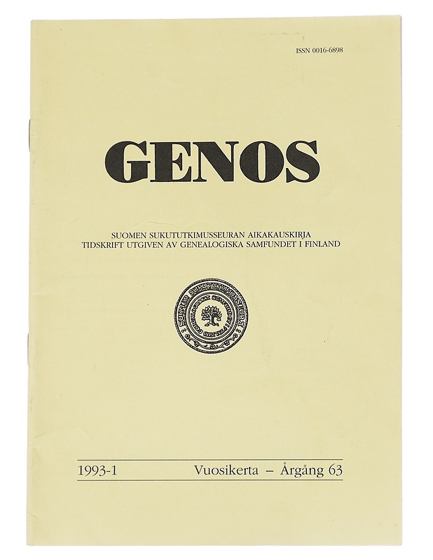 Genos : Suomen sukututkimusseuran  1993 No. 1 - Lehdet - 10105613789 - 0