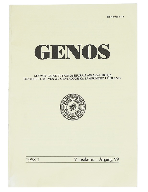 Genos : Suomen sukututkimusseuran  1988 No. 1 - Lehdet - 10105613807 - 0